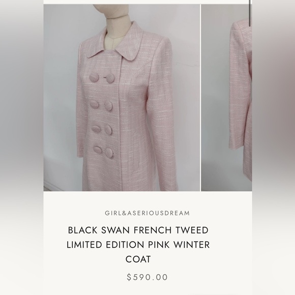 Custom made black swan French Tweed coat - Picture 4 of 4